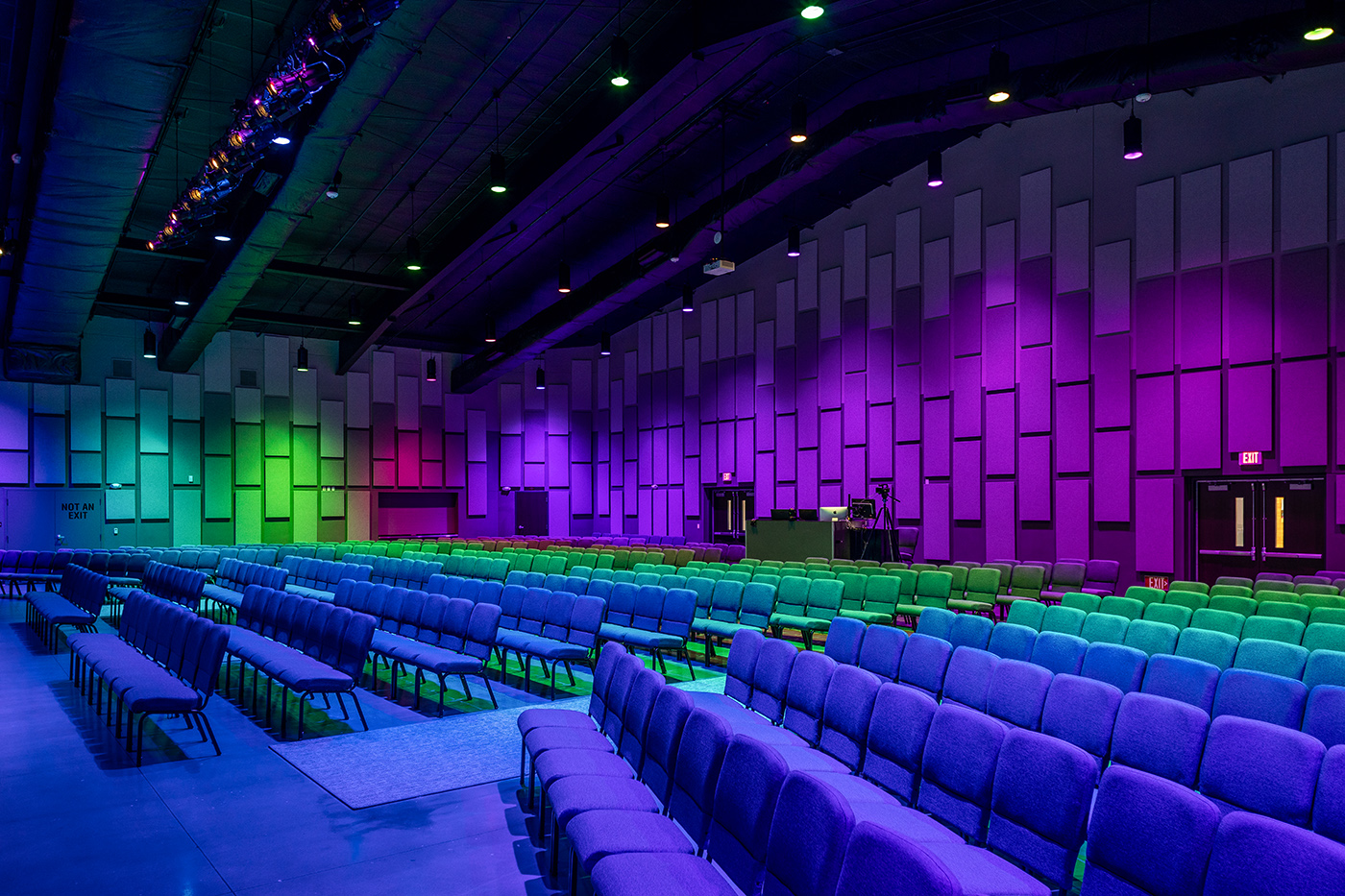 Manna Fellowship Church worship lighting in a saturated color scene
