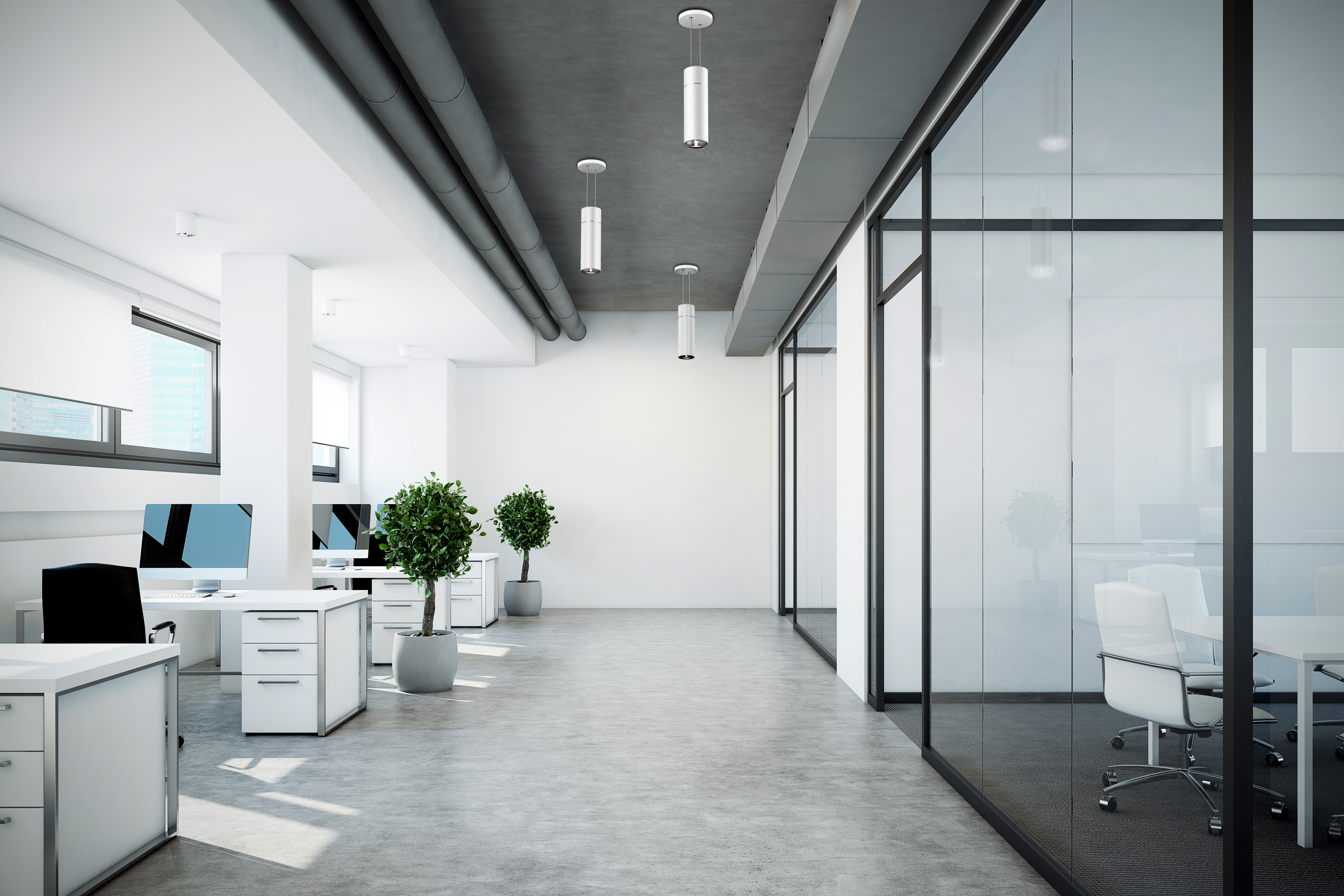 Duo luminaire in an office installation mockup